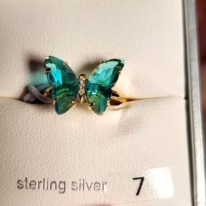 Butterfly blue cz sterling silver ring